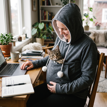 Hettegenser med lomme til katten – Mørkegrå
