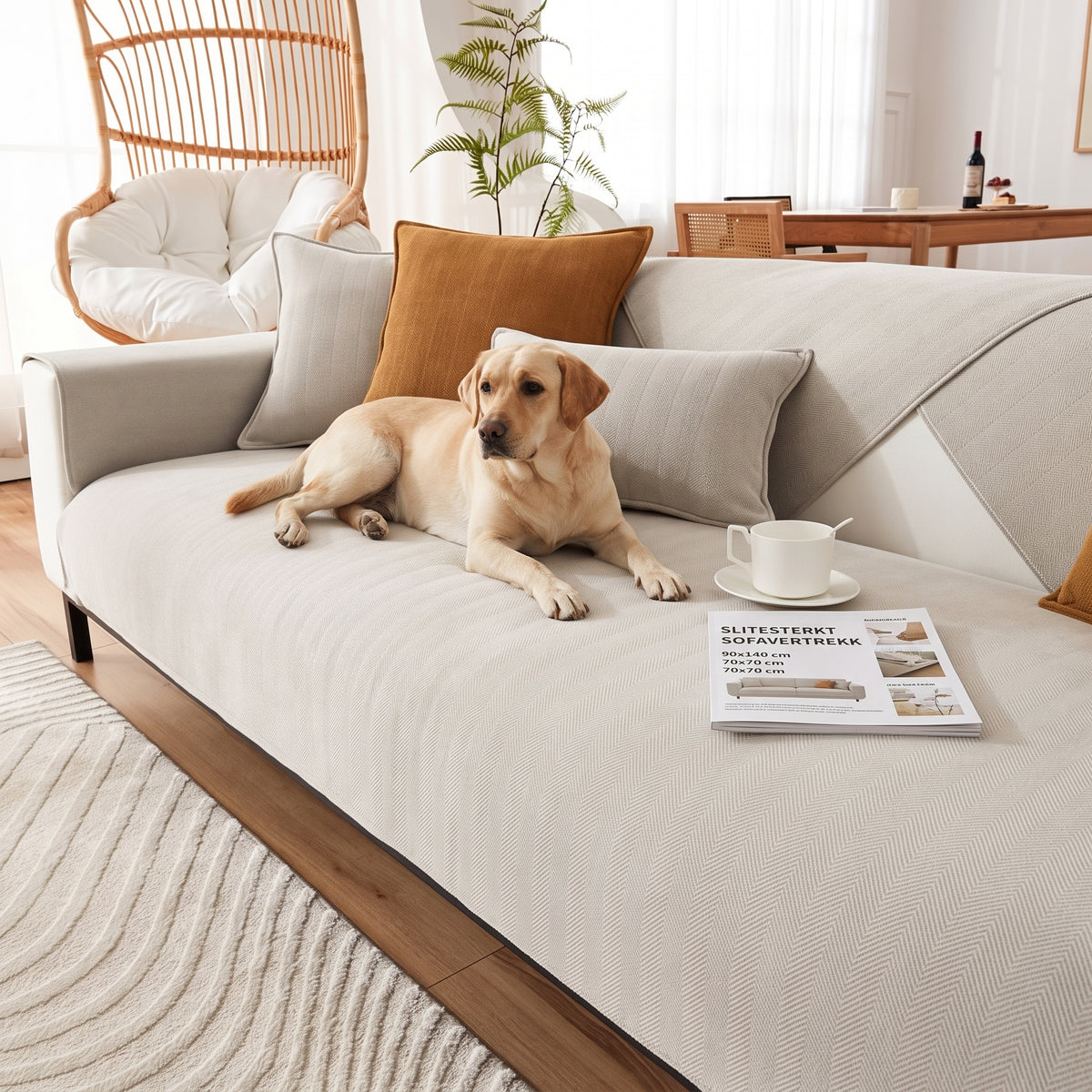 Sofatrekk med sildebeinsmønster – Beige