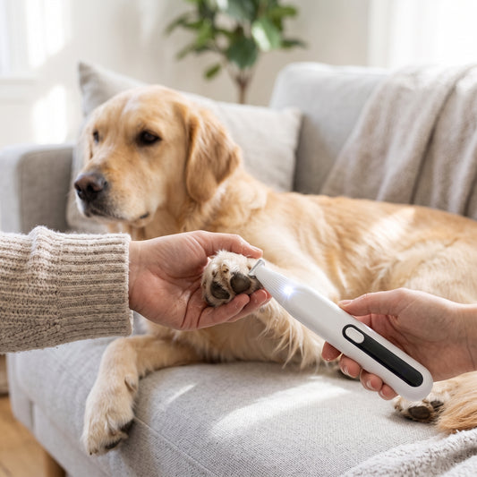 Potetrimmer med LED-lys i bruk på hund