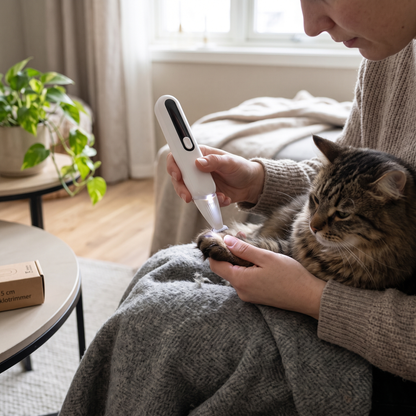 Potetrimmer med LED-lys i bruk på katt
